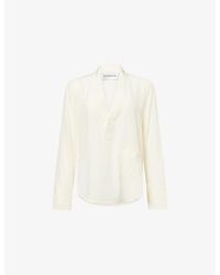 Victoria Beckham - V-Neck Long-Sleeve Silk Blouse - Lyst