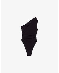 Maje - Asymmetric-Neck Stretch-Woven Bodysuit - Lyst