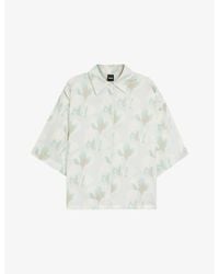 BOSS - Floral-Print Cropped Woven Blouse - Lyst