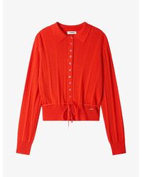 Sandro - Pointelle-Knit Tie-Waist Wool-Blend Cardigan - Lyst