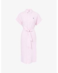 Polo Ralph Lauren - Logo-Embroidered Stripe-Print Linen Midi Shirt Dress - Lyst