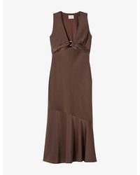 Claudie Pierlot - Flowy V-Neck Satin Maxi Dress - Lyst