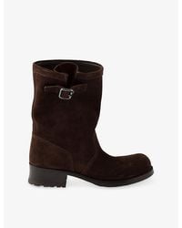 Prada - Buckled Suede Mid-Calf Boots - Lyst