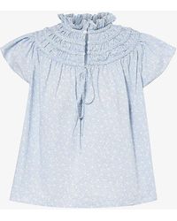 Polo Ralph Lauren - Floral-print Shirred Cotton Top - Lyst