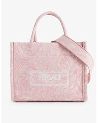 Versace - Logo-print Detachable-strap Woven Tote Bag - Lyst