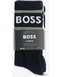 BOSS - Pack Of Three Logo-embroidered Stretch-cotton Blend Socks - Lyst
