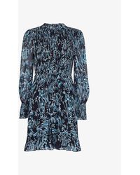 Whistles - Tiger-print Shirred Woven Mini Dress - Lyst