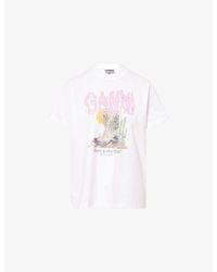Ganni - Relaxed-Fit Logo-Print Cotton T-Shirt - Lyst
