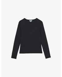 Reiss - Jada Crewneck Long-Sleeve Stretch-Cotton T-Shirt - Lyst