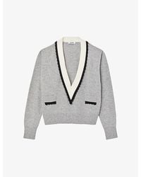 Sandro - Contrast-neck Wool And Cashmere-blend Jumper - Lyst