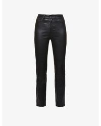 PAIGE - Cindy Slim-fit Mid-rise Leather Jeans - Lyst