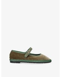 Flabelus - Eyre Almond-Toe Velvet Ballet Flats - Lyst