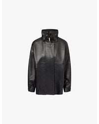 Theory - Funnel-Neck Collared Leather Bomber Jacket - Lyst