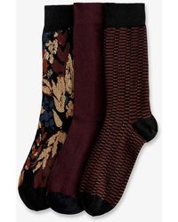 Ted Baker - Burgpak -pattern Stretch-cotton Socks Pack Of Three - Lyst