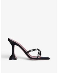 AMINA MUADDI - Lily Crystal-embellished Satin And Leather Heeled Sandals - Lyst