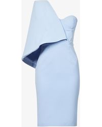 Lavish Alice Cape One-shoulder Stretch-crepe Midi Dress - Blue
