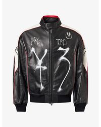 Y-3 - Graphic-Print Leather Jacket - Lyst