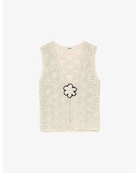 Sandro - Flower-Embroidered V-Neck Sleeveless Crochet Cardigan - Lyst
