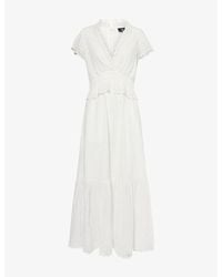 ME+EM - V-Neck Cap-Sleeve Cotton-Broderie Maxi Dress - Lyst