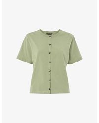 Whistles - Round-Neck Button-Up Cotton T-Shirt - Lyst