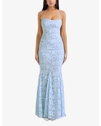 House Of Cb Belle Off-Shoulder Lace Maxi Dress in Black | Lyst