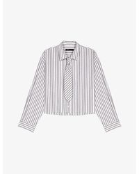 Maje - Rhinestone-Embellished Tie-Neck Stretch-Cotton Shirt - Lyst