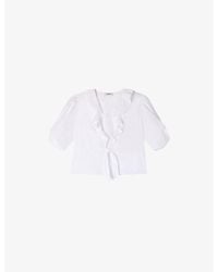 Sandro - Cropped Ruffle-Trim Cotton Top - Lyst