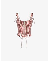House Of Cb - Callie Lace-Up Stretch-Cotton Corset Top - Lyst