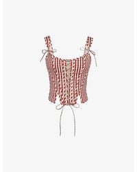 House Of Cb Kikki Bow Crop Lace-Up Stretch Cotton Twill Corset Top