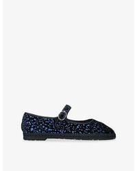 Flabelus - Seraphina Glitter Velvet Mary-Jane Flats - Lyst