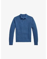 Polo Ralph Lauren - Logo-Embroidered Waffle-Knit Wool And Cotton-Blend Polo Jumper - Lyst