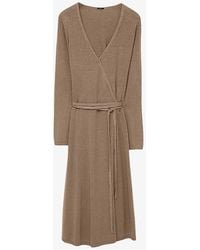 JOSEPH - Wrap-over Long-sleeve Stretch Linen-blend Midi Dress X - Lyst