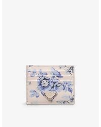 Prada - Brand-plaque Floral-print Leather Card Holder - Lyst