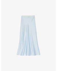 Sandro - Logo Lace-waistband Floaty-hem Satin Midi Skirt - Lyst
