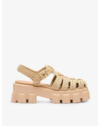Prada - Monolith Logo-Plaque Chunky-Sole Caged Crochet Sandals - Lyst