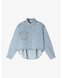 Sandro - Rhinestone-Trim Cropped Denim Shirt - Lyst