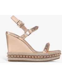 Christian Louboutin - Pyraclou 110 Stud-embellished Suede Heeled Wedge Sandals - Lyst