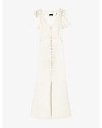 The Kooples - Lace-Embroidered Puff-Sleeve Silk Maxi Dress - Lyst