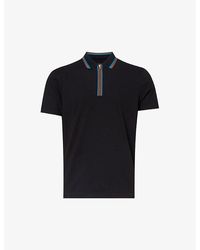 PS by Paul Smith - Striped-trim Half-zip Regular-fit Stretch-organic-cotton Piqué Polo Shirt - Lyst