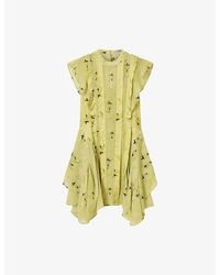 navy blue dress for baby girl Allsaints Fleur Kuroyuri Floral Print Pleated Asymmetric Hem Dress In Blue