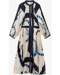 Reiss - Daiya Graphic-print Pleated Woven Maxi Dress - Lyst