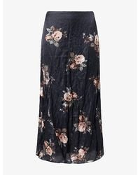 Erdem - Floral-Print Draped Satin Midi Skirt - Lyst