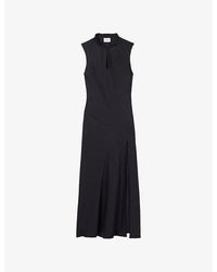Claudie Pierlot - Sleeveless Frill-Neck Woven Midi Dress - Lyst