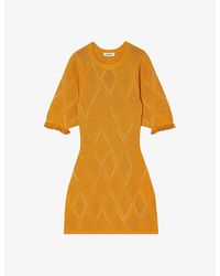 Sandro - Round-neck Diamond-pattern Knitted Mini Dress - Lyst