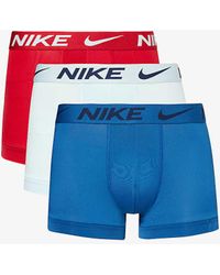 Nike - Blue Blue Gym Red Logo-waistband Pack Of Three Stretch-recycled Polyester Trunks - Lyst