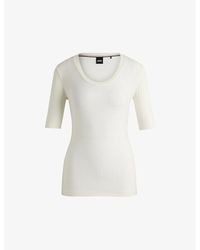 BOSS - Scoop-Neck Ribbed Stretch-Jersey Top - Lyst