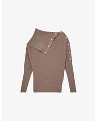 Reiss - Lexi Shawl-Collar Button-Embellished Stretch-Knit Jumper - Lyst