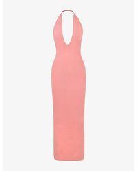 House Of Cb Indiana Plunge-Neck Stretch-Lace Maxi Dress in Metallic | Lyst