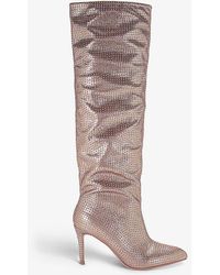 Carvela Kurt Geiger - Stand Out Crystal-embellished Woven Heeled Boots - Lyst