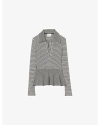 Claudie Pierlot - Striped Ribbed Knitted Polo Top - Lyst